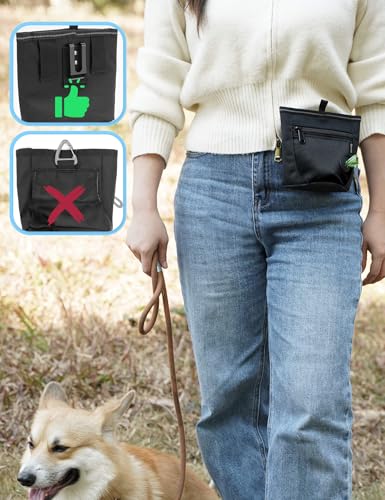 Gobeigo 2 Cup Dog Treat Pouch with Silicone Insert Bag& Clicker(Raven) - color: B-Raven