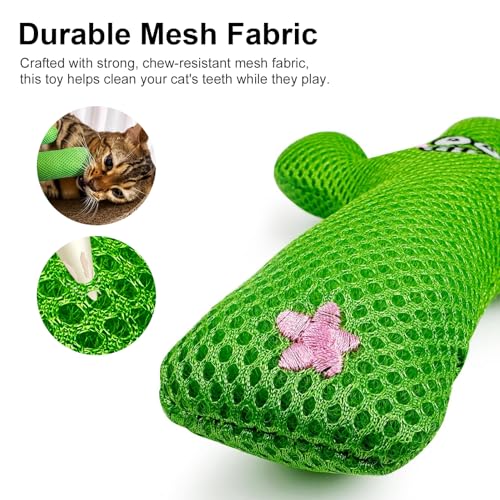 TTcat Large Cactus Silvervine Cat Toy Pillow, Durable Mesh Chew Toy for Indoor Cats, Interactive Kitten Teething Toy, Cat Kick Stuffed Toy for Bite, Play and Relax, 9.45 Inch Big Size Cat Kick Toy.