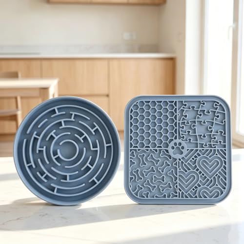 Dog Lick Mat for Anxiety Relief, Slow Feeder Bowl for Dogs & Cats, Silicone Lick Pad with Strong Suction Cups for Pet Grooming, Bath, Tooth Cleaning, Distraction and Calming, Blue - color: Blue+Blue