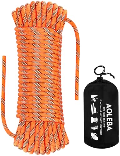 AOLEBA 8.5mm Static Climbing Rope, Outdoor Rock Climbing Ropes, Heavy Duty Rappelling Rope for Fire Rescue, Escape, 10M(32Ft) 20M(64Ft) 30M(96Ft) Ice Climbing Equipment & Parachute Accessories - color: Orange, size: 64FT