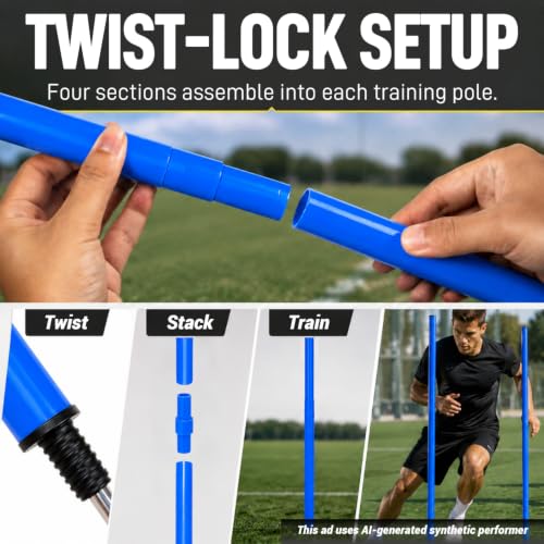 6 Pcs 5FT Adjustable Agility Training Poles for Soccer,Basketball,Football,Dog,Horse Training-Speed and Agility Training Equipment Sports Training Sticks with Stainless Steel Ground Nails - color: Blue