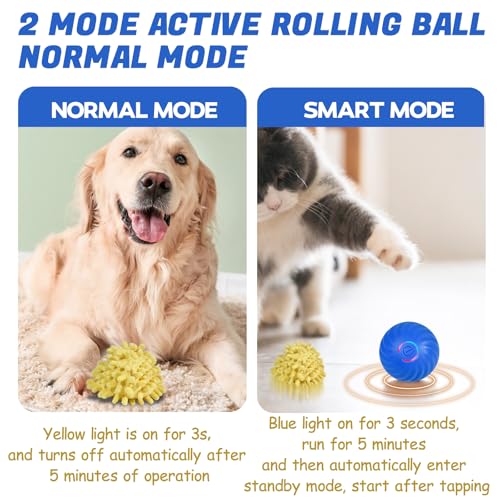 Interactive Dog Ball, Automatic Moving Toy Ball with Cover for Large Dogs, Self Rolling Best Boredom Toys for Gift, Dog Toys to Keep Them Busy(Medium:2.7inch) - color: Blue, size: M 2.7in