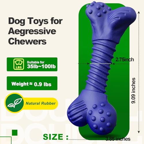 Dog Toys for Aggressive Chewers, Indestructible Chew Toys for Medium Large Dogs,Durable Rubber Dog Bones with Beef Flavor, Tough Dental Toy for Boredom Relief (Blue) - color: blue