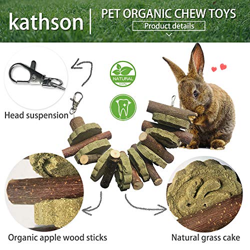 kathson 2PCS Bunny Chew Toys for Teeth Grinding, Chinchilla Treats Organic Bamboo Sticks Natural Fruitwood Branches for Rabbits Guinea Pigs Hamsters (Fruitwood Sticks+Alfalfa Cakes) - size: 2 Count (Pack of 1)