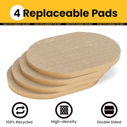 Conlun Oval Cat Scratcher Box with 4 Scratching Pads | Medium - color: Black Cat, size: 4 Pads-Cat Scratcher Box