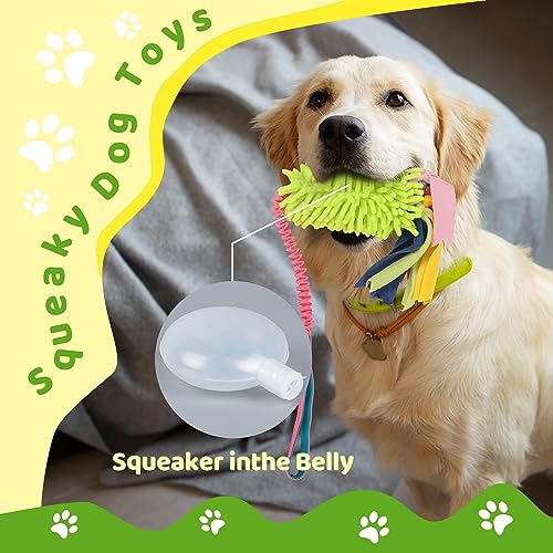 wodoca Dog Tug Toys - Aggressive Chewer Rope Toy for Large Dogs - color: Green Chenille, Pink Webbing