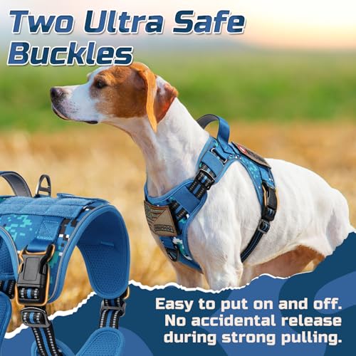 rabbitgoo Tactical Dog Harness for Large, No Pull Military Service Vest - color: Blue Camo, size: Large
