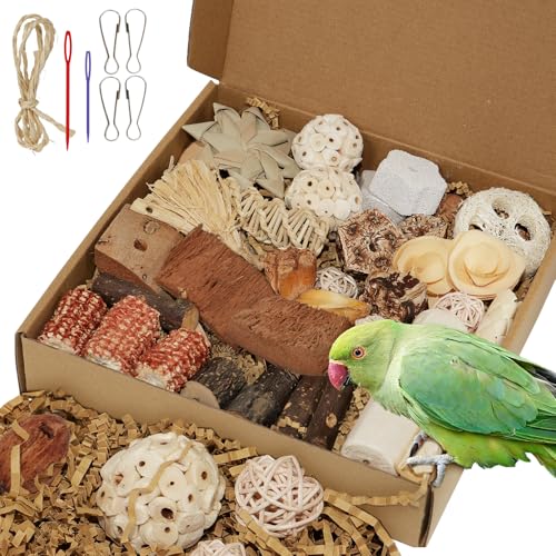 Bird Toys Natural Parrot Foraging Box with DIY Hanging String - size: Large
