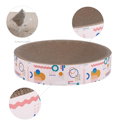 CSR1010A Nelson 20.13" Modern Cardboard Round Bowl Cat Scratcher with Catnip, Light Pink/Multi - color: Light Pink/Multi