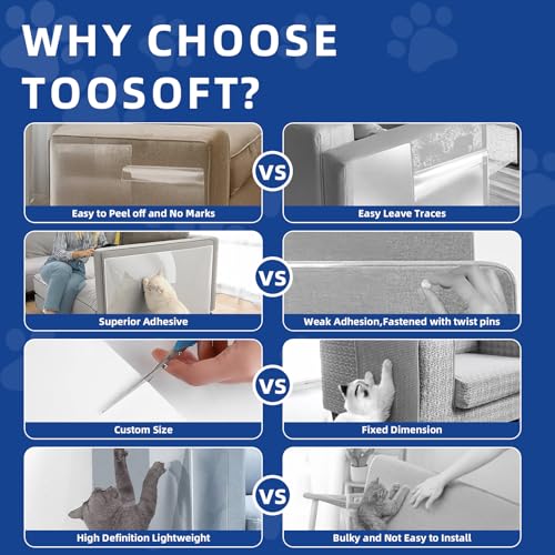 TOOSOFt Anti Cat Scratch Furniture Protector Clear Thicken Vinyl 160"x12.4" - size: 160"x12.4"