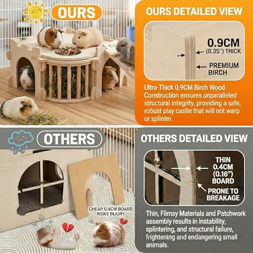 Natural Wood Chinchilla House with Ladder and Hay Feeder - size: Extra Large Assembly Style