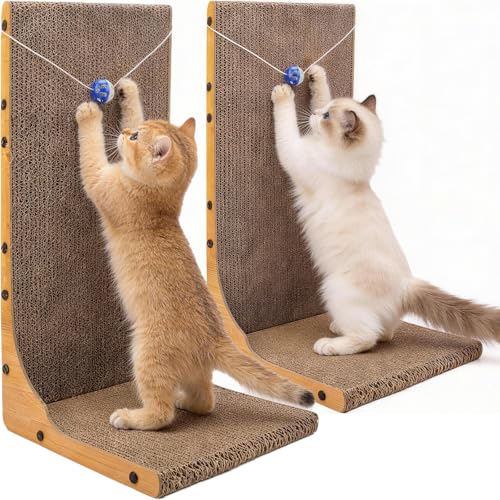 2 Pack Cat Scratcher, 23.6 Inch L Shape Vertical Cat Scratching Board with Ball Toy for Indoor Cats, Large Cat Scratching Post for Wall and Couch - color: 2 Pack