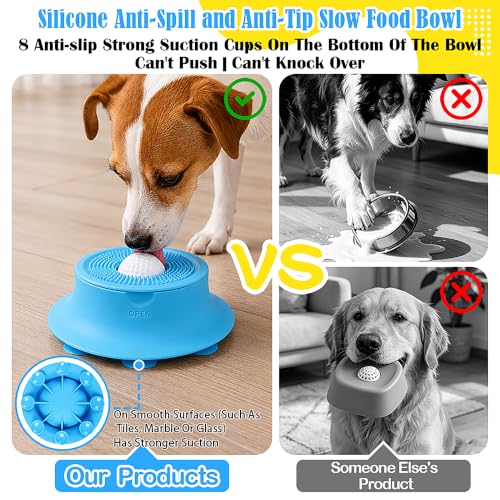 Slow Feeder Dog Bowl Lick Mat with Rolling Ball for Dog & Cat, Silicone - color: Green