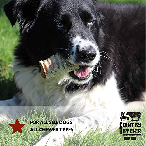 THE COUNTRY BUTCHER Filled Beef Trachea Dog Treats, Glucosamine and Chondroitin for Joint Health, Natural, Tough, Stuffed Chew Toy, Made in the USA, Peanut Butter, 10 Count - Rawhide Free, No Bone