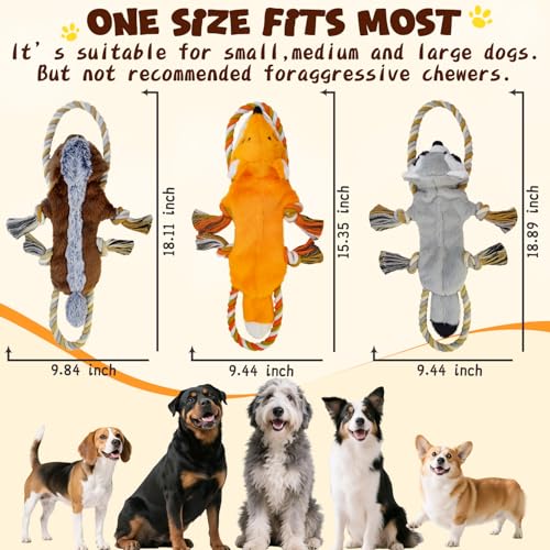 No Stuffing Rope 3-Pack Dog Toys, Chew Toys for Medium, Large Pets - color: Orange, Grey, Coffee