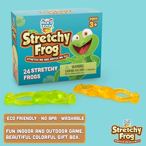 PICK A TOY Slingshot Rubber Frog 24 Set, Sticky Toys You Throw At The Wall, Stretchy Wall Crawler Toy, Party Favors for Kids Ages 4-8 and 8-12, Goodie Bags, Pinata Filler - style: Frog (24 Sets)