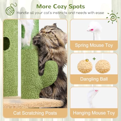 Globlazer Cactus Cat Tree Tower for Indoor Cats Large Adult, FC50, Green - color: Cactus, size: XL