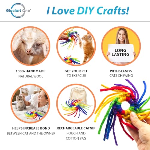 Glaciart One Wool Spider Cat Toy w/Catnip - Soft Fuzzy Enrichment 100% Natural Wool, Interactive Play Cat Toy Set - Safe for Pets, Non-AZO Colored Dyes - color: Spider Ring