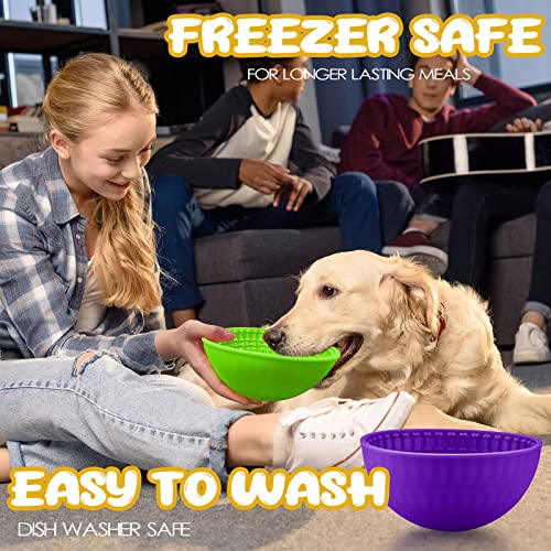 Patelai 2 Pcs Dog Lick Bowl, Slow Feeder Bowl for Dogs, Green, Purple, Bone - color: Green, Purple
