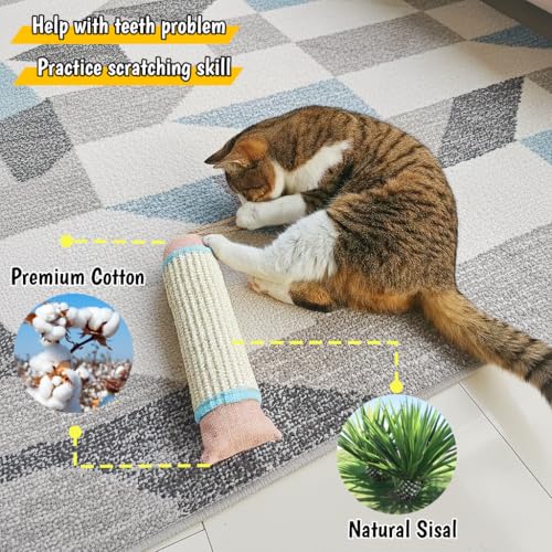 Interactive Cat Kicker Toy, 10 Inch Long Catnip Cat Scratcher Post, Natural Sisal Toy for Indoor Cats(Pink and Blue) - style: Pink and Blue