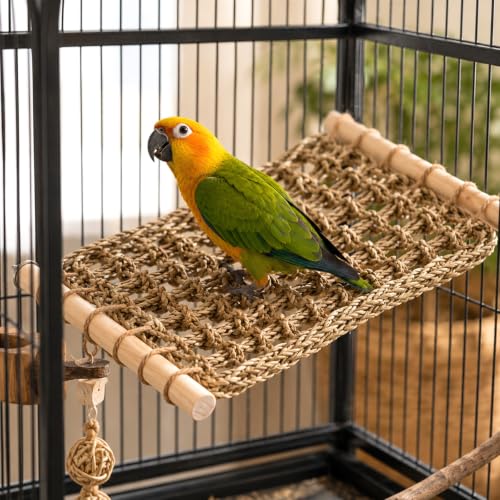 Cockatiel Hammock Bird Climbing Rope for Parrots Seagrass Mat for Bird 13×7