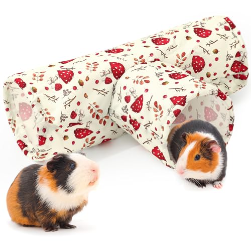 JarThenaAMCS Guinea Pig Tunnel 3 Way Washable Guinea Pig Hideout Foldable Rabbit Tunnel Red Beige Mushroom Small Animal Toy for Bunny Hamster Chinchilla Ferret Accessory