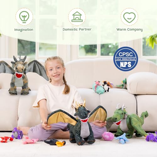 Dragon Plush Toy with 4 Babies, 21.7" Stuffed Animal, Dark Green - style: Dragon Dark Green