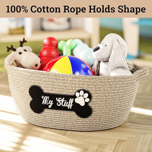 Dog Toy Basket, 100% Cotton Rope, Chew Proof, Sturdy Reinforced Handles