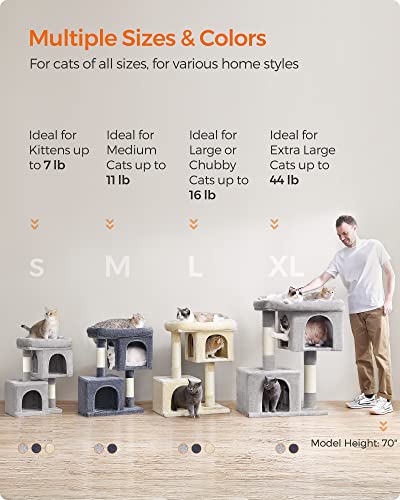 Feandrea Cat Tree, 26.4-Inch Small Cat Tower, Cute Plush Condo, Light Gray - color: Light Gray, size: S (15.7"L x 11.8"W x 26.4"H)