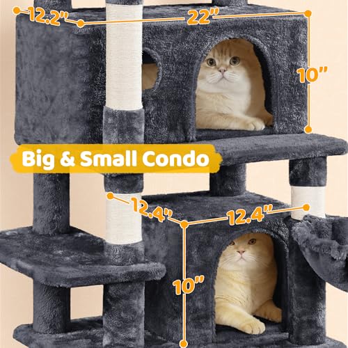 Yaheetech 67in Multi-Level Cat Tree Tower with Dangling Teaser Toys - color: Dark Gray