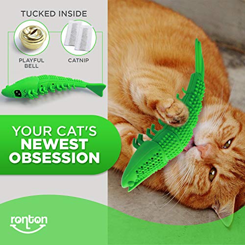 Ronton Catnip Toy - Durable Hard Rubber - Cat Dental Care, Cat Interactive Toothbrush Chew Toy (2 Pack Green & Blue (Shrimp)) - size: 2 Pack (Shrimp)