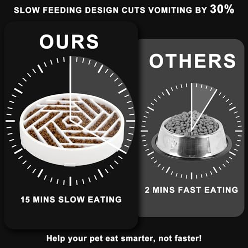 TOBYTO Slow Feeder Dog Bowls Large Medium Breed,Anti-Choking Slow Eating Dog Food Bowl,Non Slip Pet Slower Food Feeding Bowls Large Puzzle Slow Feeder Bloat Stop Maze Dog Dishes,White - color: White