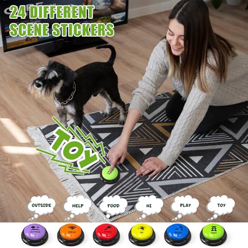 Dog Buttons for Communication, 6 Pack Recordable Talking Buttons for Dog Training with 30 Seconds Voice Recording | Includes Non-Slip Mat & Dog Bath Brush Present Set - size: B-6 Pack