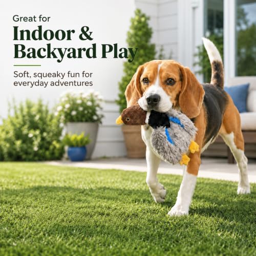 Extra-Plush Stuffing-Free Duck Dog Toy, Soft Plush Squeaky Toy with 2 Squeakers and Crinkle Wings for Small Medium Dogs, Long Pile Toy for Gentle Chewers - color: Brown