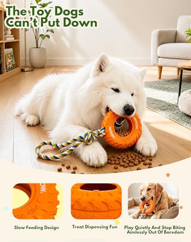 Dog Chew Tire Toy, Natural Rubber Puppy Teething Toy-Tether 6.3'' Orange - color: Orange+Rope