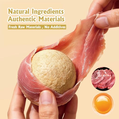 Dog Treats Balls, 2Pcs Duck Wrapped Rawhide Balls,Egg Yolk Center,200g+