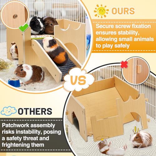 MEWTOGO Upgraded Sturdy Wooden Guinea Pig Castle with Stairs & Mat - size: Small