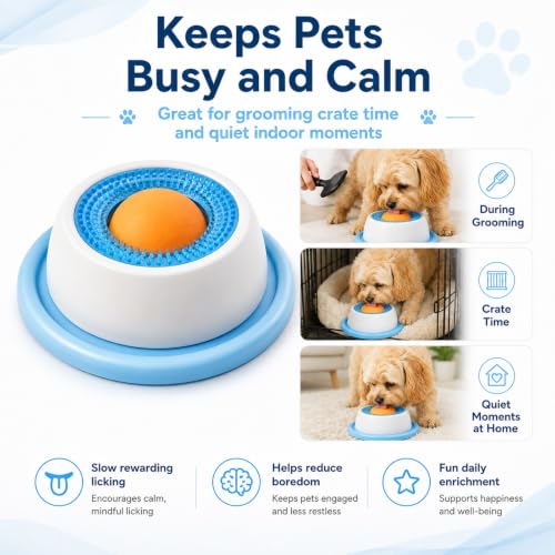 Dog Lick Bowl with Rolling Ball,Lick Bowl for Dogs for Wet Food,Yogurt,Bone Broth&Peanut Butter.Non-Slip Rolling Ball Dog Lick Bowl,Slow Feeder Dog Bowl Enrichment Toy for Dogs&Cats(Blue)