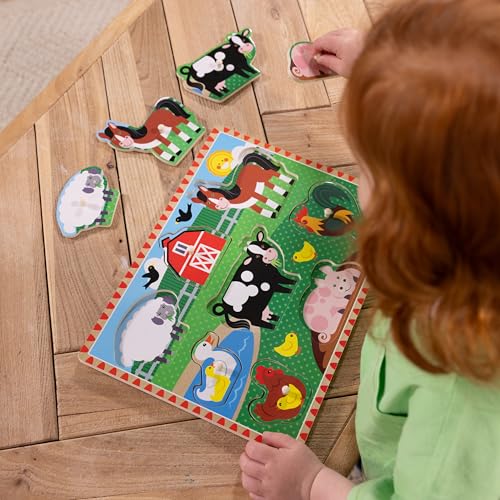 Melissa & Doug Farm Wooden Peg Puzzle (8 pcs) - size: 11.75 x 8.75 x 0.7, style: Farm