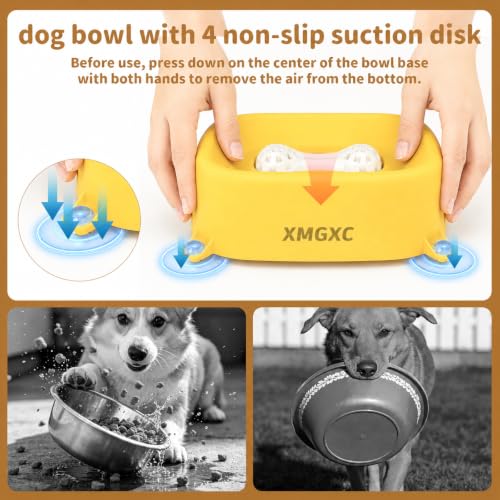 Dog Lick Bowl Slow Feeder with Rolling Log & Suction Base,Yellow - color: Yellow