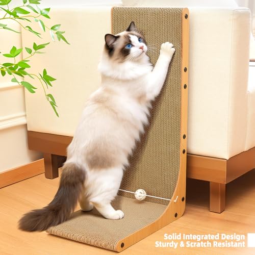 26.8 Inch Cat Scratching Post, Premium High Density Cardboard Cat Scratcher, Reinforced Durable Scratching Pad with Catnip Toy Ball for Indoor Cats - size: 26.8 Inch 1-Pack
