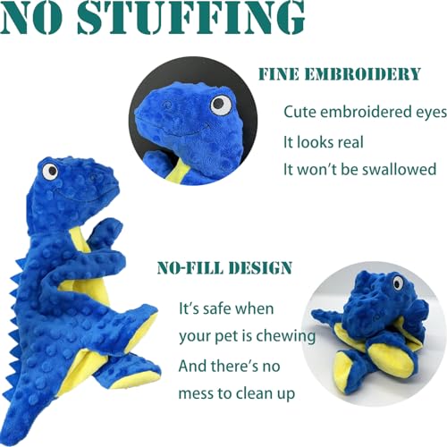 No Stuffing Dog Toys for Aggressive Chewers, Squeaky Wrinkled Toys, Durable Dog Chew Toys, Soft and Tough Plush Toys, Suitable for All Breeds of Dogs. (Dinosaur (Blue)) - color: Dinosaur (Blue)