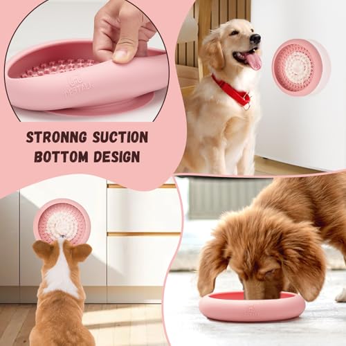 Dog Lick Bowl, Bestalk Anxiety Relief Slow Feeder Dog Lick Mat Treat Dispenser, Non-Slip Licking Bowl Enrichment Toys, BPA Free Silicone, Dishwasher Safe - color: Pink