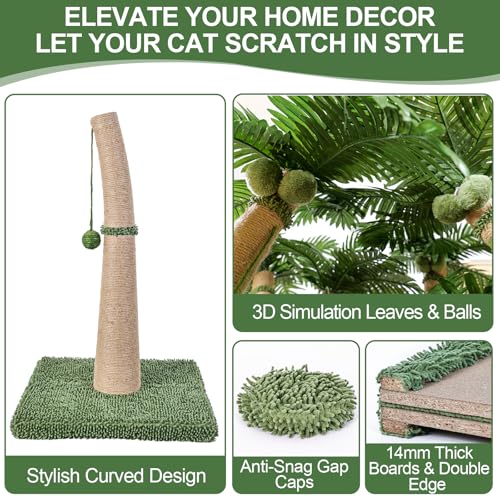 40'' Tall Cat Scratching Post Cat Tree, Curved Design Cat Scratcher Post with 3 Interactive Balls, Natural Sisal Rope Cat Scratching Posts for Indoor Cats Adults Kittens, Multi-Combinable (Style A) - size: Style A
