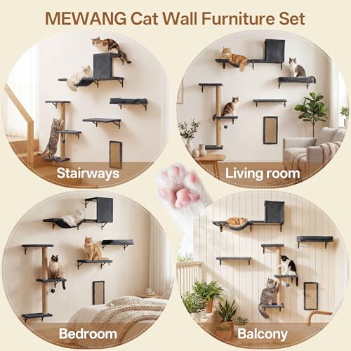 MEWANG Cat Wall Shelves, 5-in-1 Cat Wall Furniture Set, Grey - color: grey