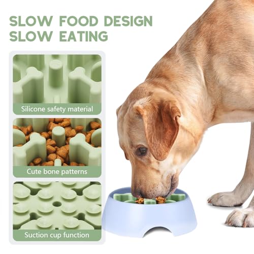 Soft Silicone Anti-Choking Puzzle Dog Bowl Insert - Anti-Slip Slow Down Eating Feeder for Regular Elevated Dog Bowls - color: Green, size: Medium
