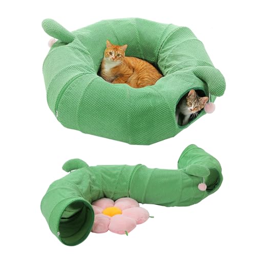 PEQULTI Flower Donut Cat Tunnel Bed Washable Plush Mat Multi for Small Pets - color: Flower