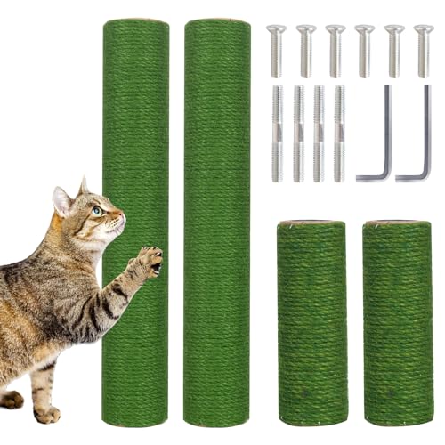 PowerKing Natural Sisal Replacement Scratching Post, 4 Pieces M8 Cat Scratch Post Refill Pole Parts for Refurbishment, White, Include Screws (Green-15.7''+15.7''+7.87''+7.87'') - color: Green, size: 15.7''+15.7''+7.87''+7.87'' (2.67''Thick)