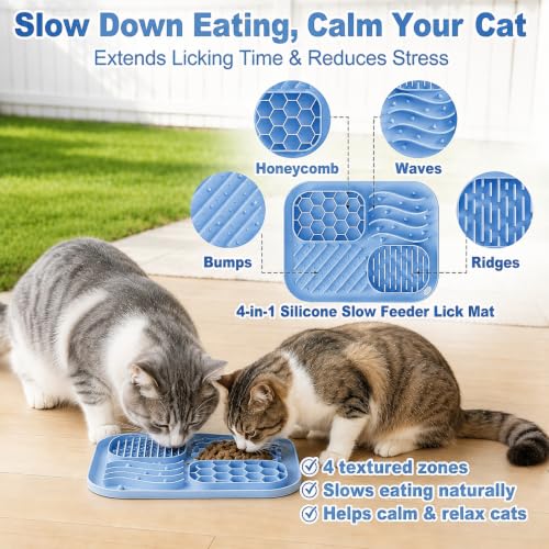 AZY 3-Piece Slow Feeder Cat Bowl Set with Strong Suction Cups - color: blue