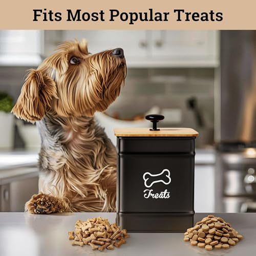 Dog Treat Container with Airtight Bamboo Lid, 5"W x 7"H, 7 Cup Capacity - color: Black - Small